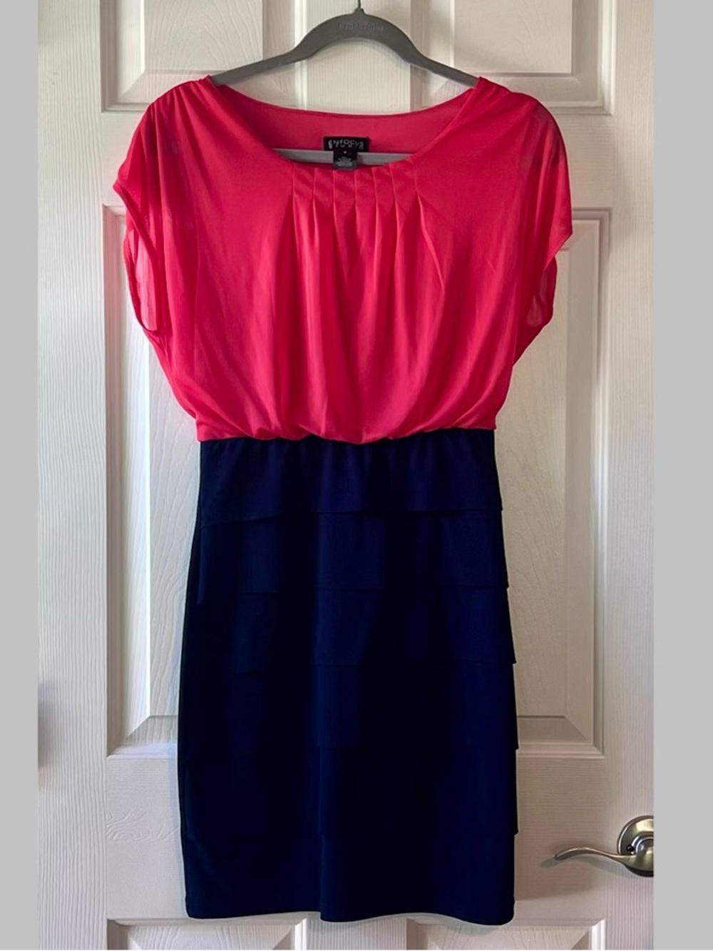 Enfocus Studio Hot Pink Top with Navy Tiered Mini Skirt Dress